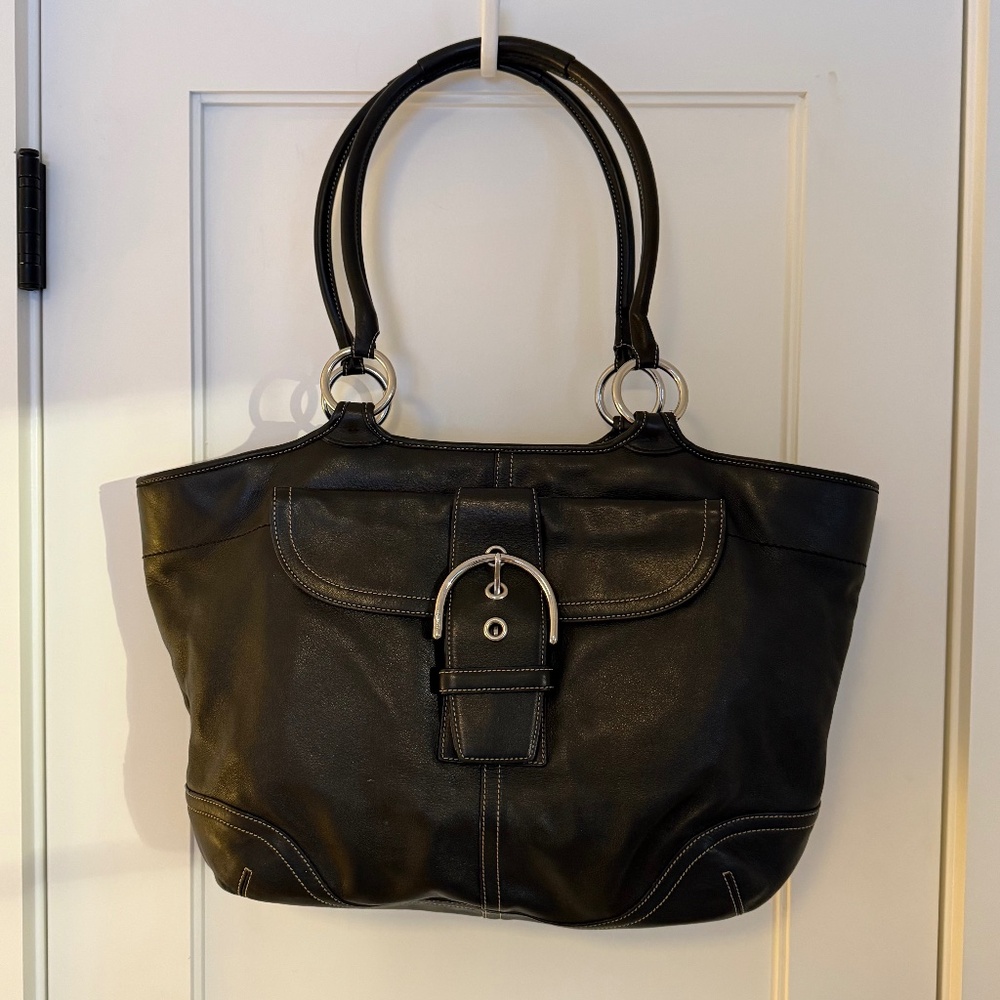 Coach All Leather Shoulder Flap Bag